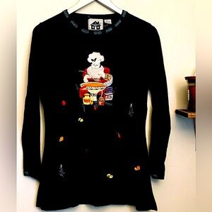 NWOT Vtg Storybook Knits Beads/Embroidery Christmas Sweater Santa Holiday Feast